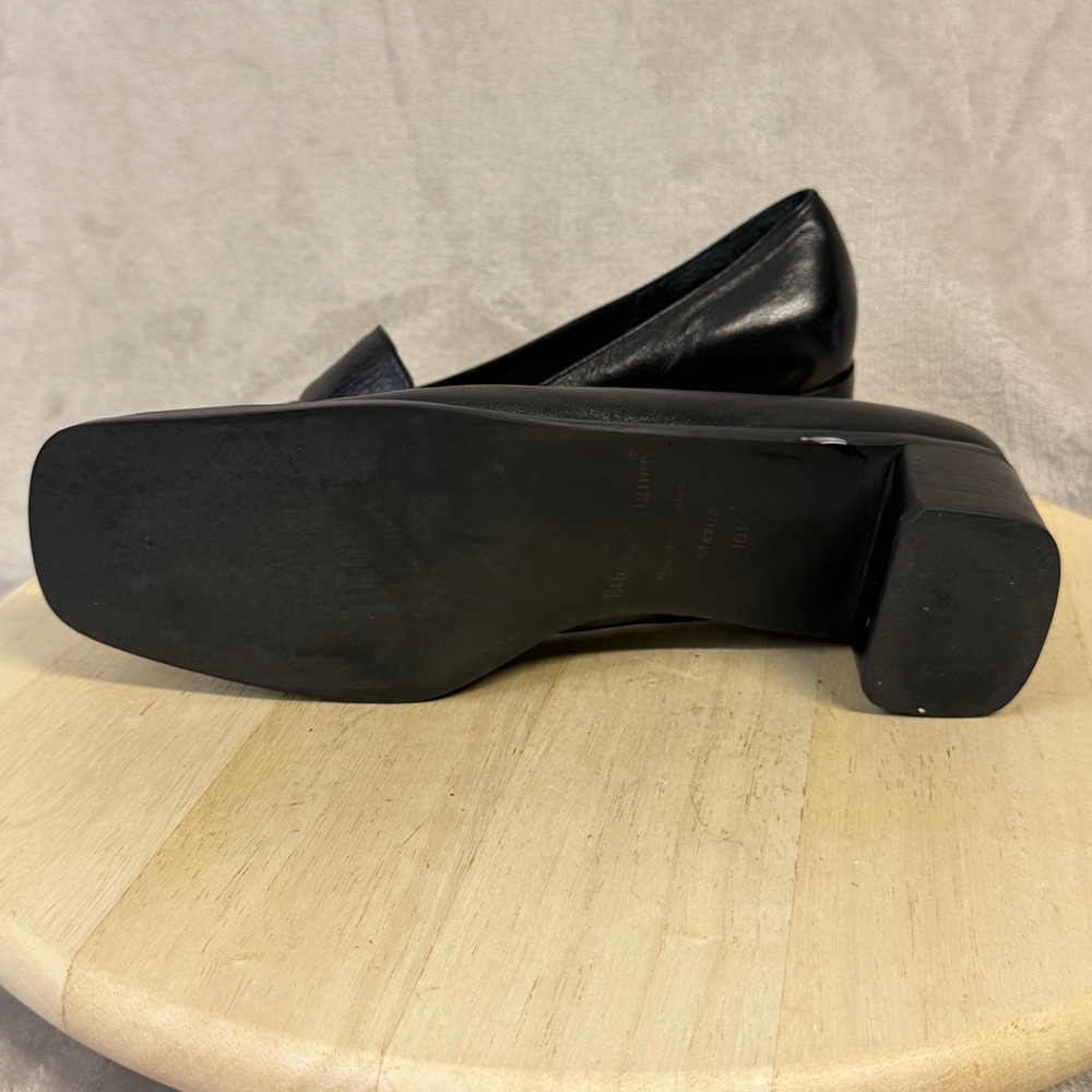 Etienne Aigner Status Black Leather Square Toe Block Heel Loafer Pumps Women 10M - Picture 12 of 16